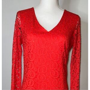 Laundry By Shelli Segal Red Lace Long Sleeve Dress